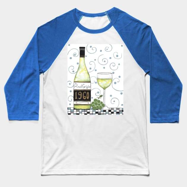 WHITE Wine Bottle And Wine Glass Acrylic Painting Baseball T-Shirt by SartorisArt1